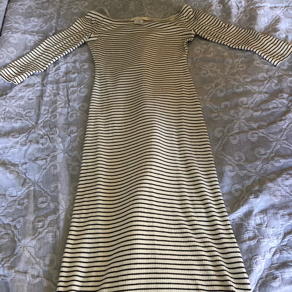 Scoop neck or off shoulder jersey stripe dress